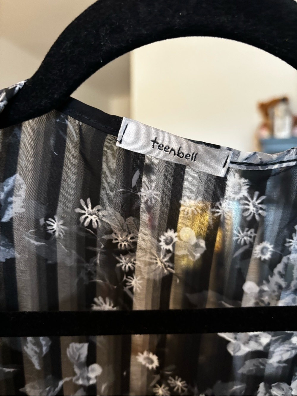 TeenBell Black and White Striped Floral Kimono